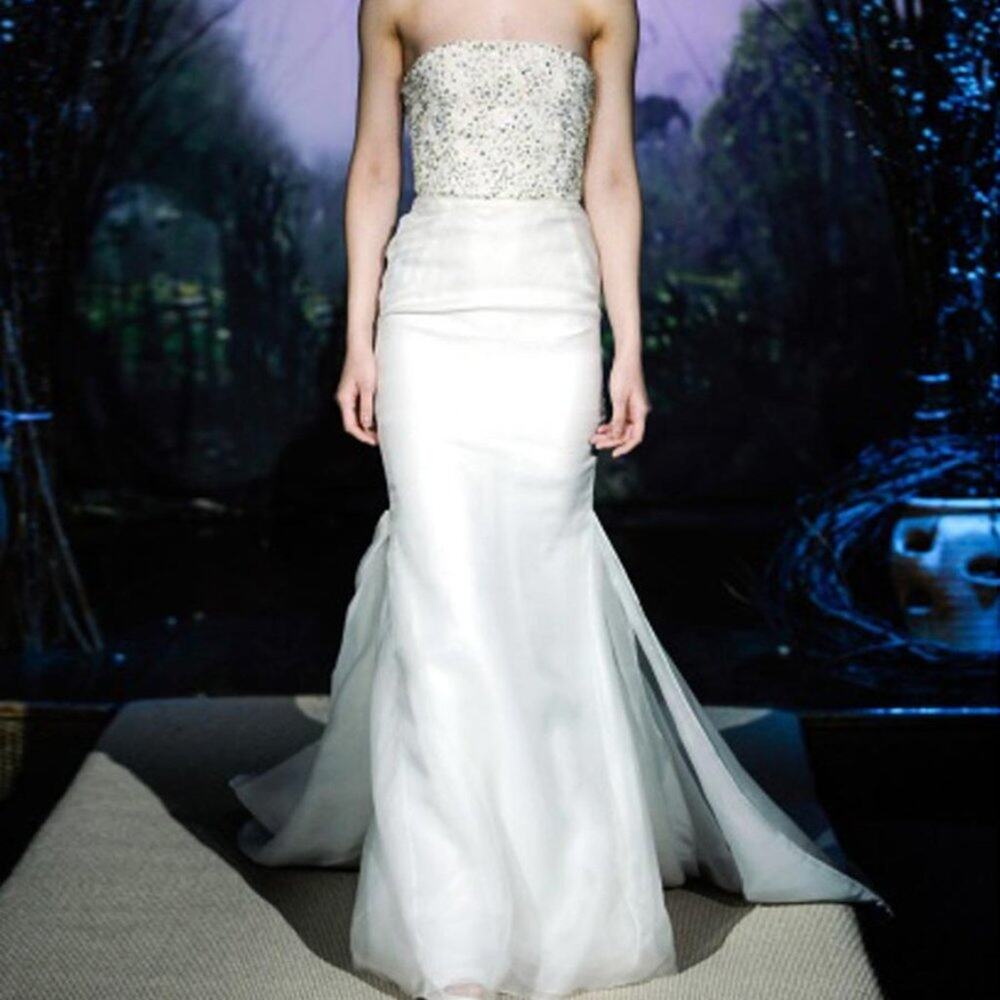 Anne Bowen Kingsley Silk Crystals Beaded Strapless Sheath Wedding Dress